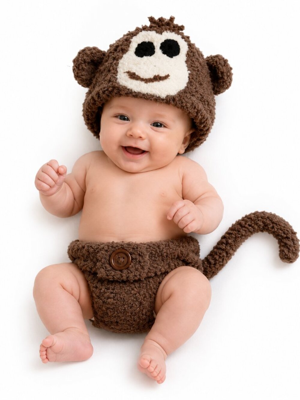 Baby Monkey Costume Set – Plush Hat & Diaper Cover – Great for Halloween, Photo